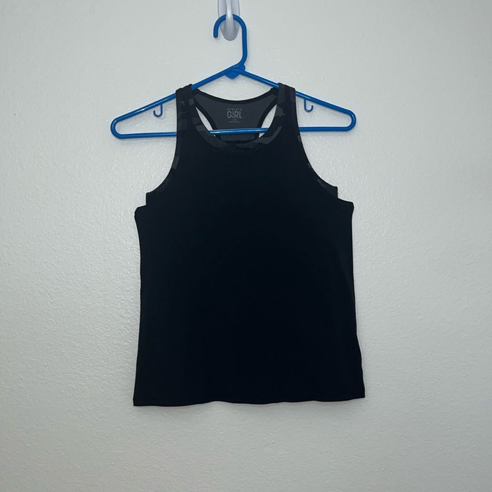 ATHLETA GIRL TANK race back black/camo Sz L(12)